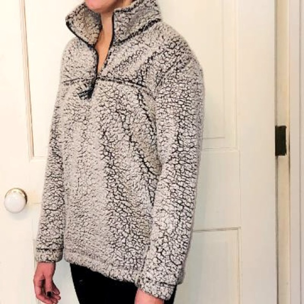 Cozy White/Gray Quarter Zip Jacket